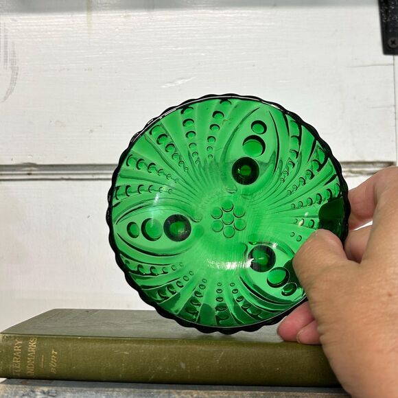 Vintage Anchor Hocking Forest Green Footed Candy Dish - Picture 2 of 4